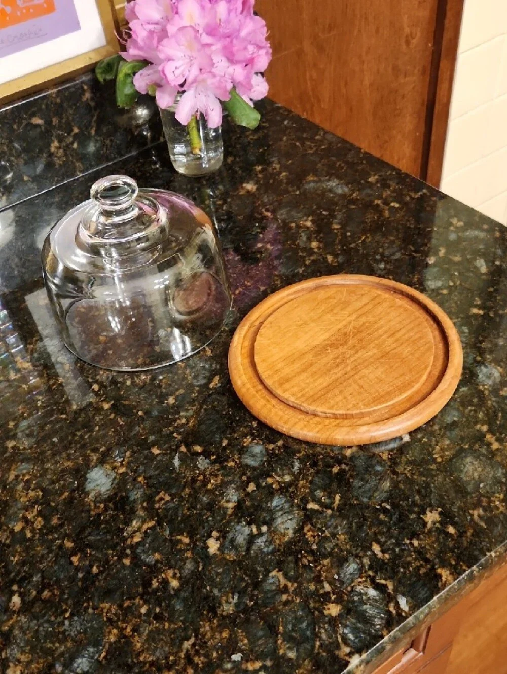 Towle Glass Cheese Server with Teak Base